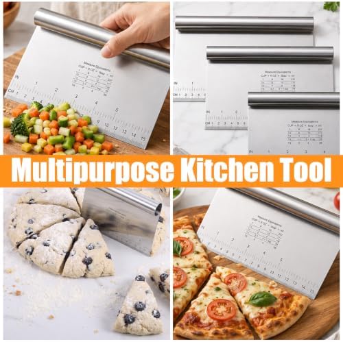 4Pcs Dough Cutter Set, Stainless Steel 12/10/8/6" Bench Scraper