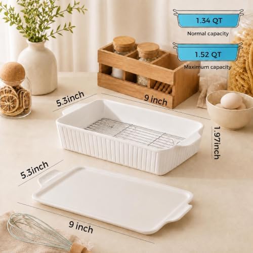 5x7 inch Casserole Dish with Lid & Grill Rack Bakeware Set of 2