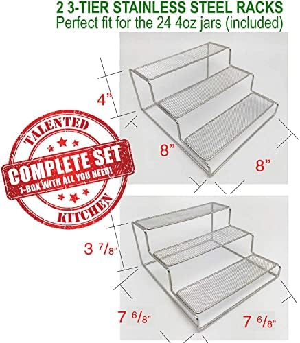 Talented Kitchen 3-Tier Stainless Steel Spice Rack - 24 Square 4oz