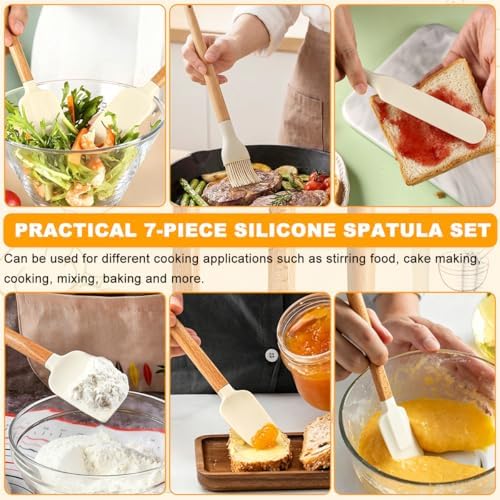 Silicone Spatula Set - 7 Piece Food Grade Rubber Spatula, Heat