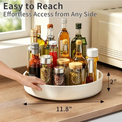 Lazy Susan Organizer Turntable, 11.8" Rotating Spice Rack Organization with Non-Slip Base & Raised Lip, Pantry Organizers and Storage for Cabinet, Kitchen, Bathroom, Countertop, Refrigerator