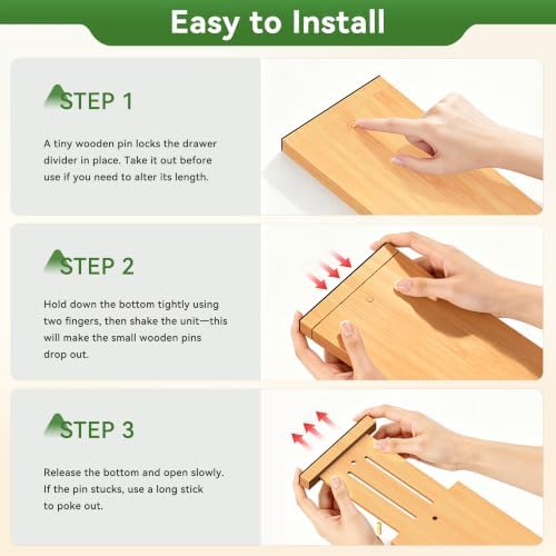 FJO 6 Pack Bamboo Drawer Dividers 4.65" High Adjustable from 17'' to