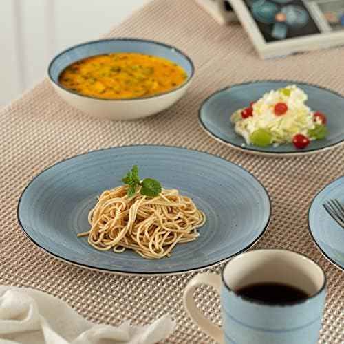 48 PC Spin Wash Dinnerware Dish Set for 12 Person | Mugs, Salad and Dinner Plates and Bowls Sets, Dishes with Highly Chip and Crack Resistant, Dishwasher and Microwave Safe, Blue