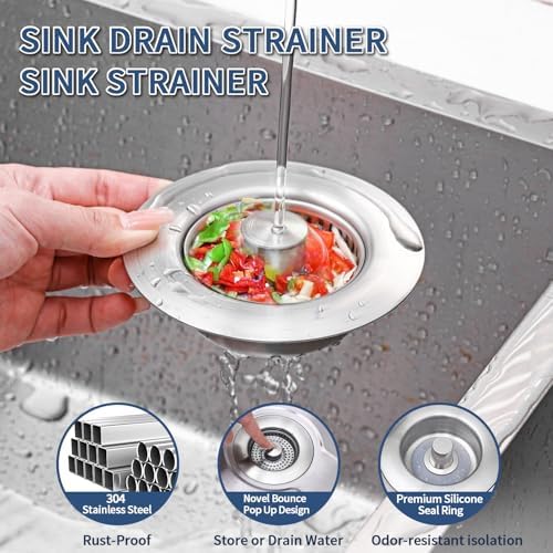 3-in-1 Kitchen Sink Drain Strainer, Stainless Steel, 3-1/2'' Drains
