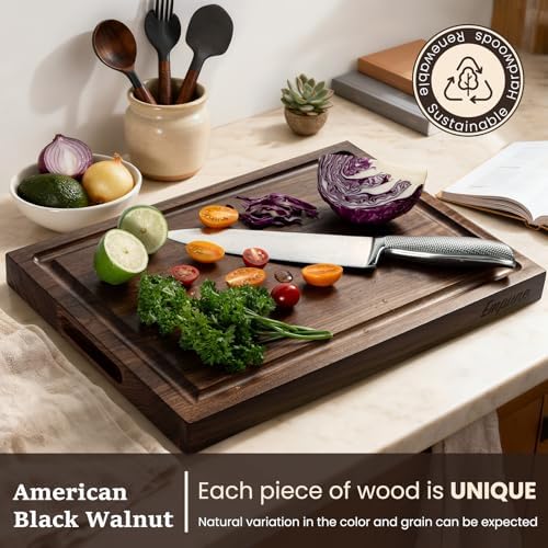 Empune Walnut Cutting Board with Handle, 16.5 x 11.8 x 1.4 Inches