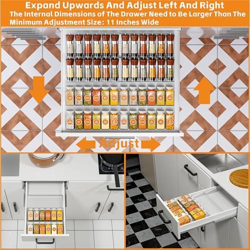 Yieach 8 Pack Adjustable In Drawer Spice Organizer - Expandable From