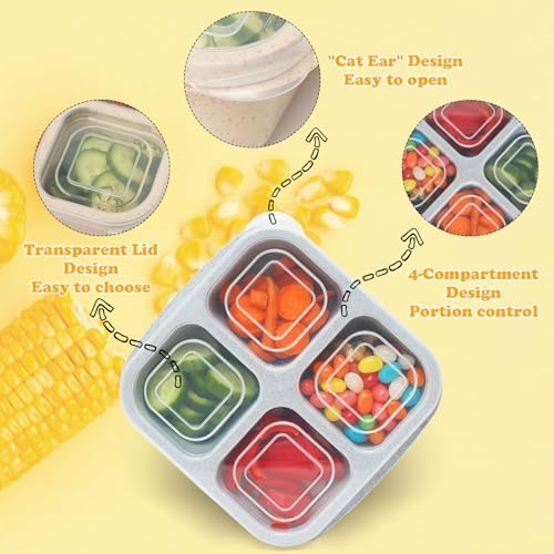 6 Pack Snack Containers, 4 Compartment Snack Box Containers Bento Box