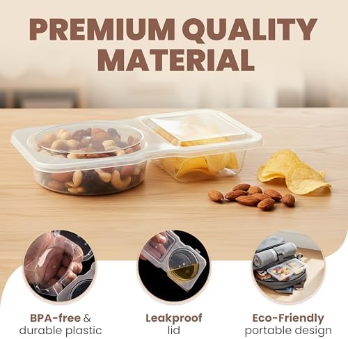 Reusable Snack Containers with Lids 30 Pack – 2 Compartment Portion