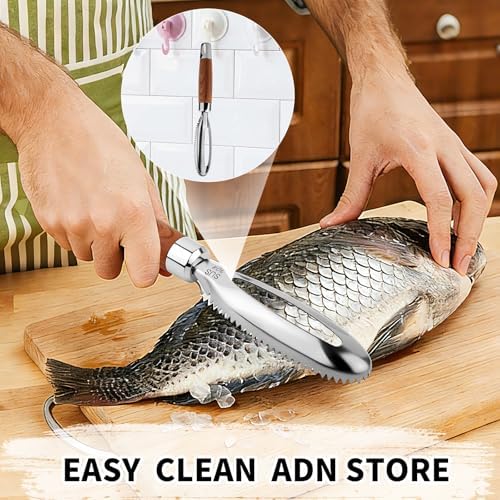 Stainless Steel Fish Scaler with Wooden Handle
