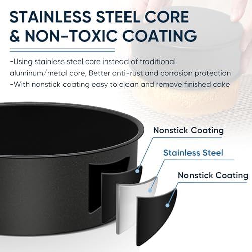 E-far 91⁄2 x 3 Inch Cake Pan Set of 2, Nonstick Stainless Steel Round