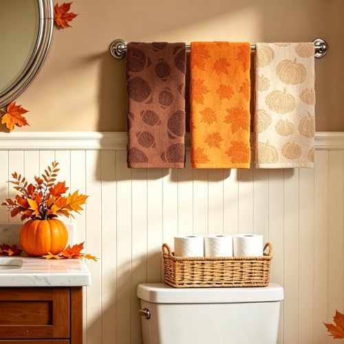 JarThenaAMCS 3Pcs Fall Football Hand Towels Pumpkin Maple Leaf