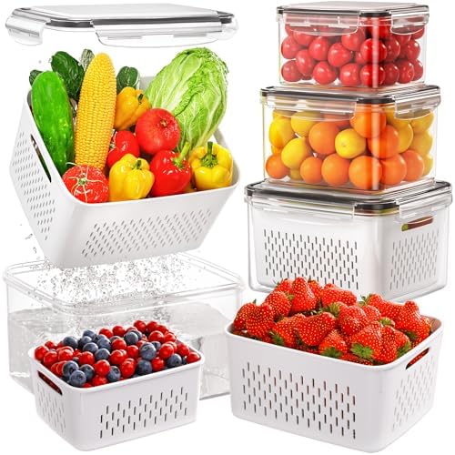 4 PCS Fruit Storage Containers with Removable Colander