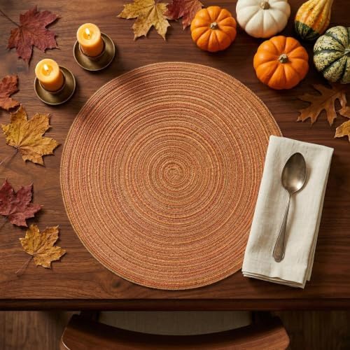 Artoid Mode Orange Cotton Polyester Braided Placemats Set of