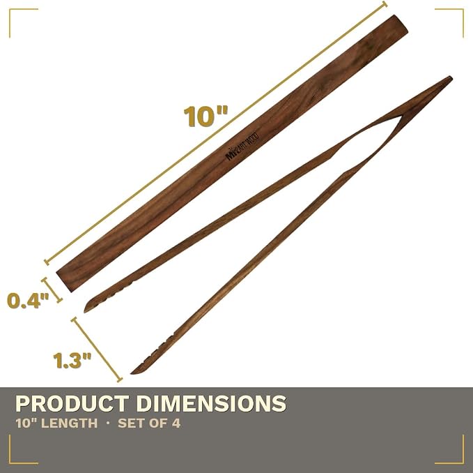 Dark Wood Toaster Tongs Set of 4 – 10 Inch Kitchen Tongs - Image 7