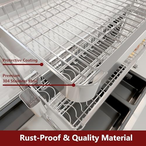 VNKZI 3-Tier Adjustable Over-Sink Dish Rack, 25.98'' to 36.61''