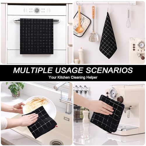 Homaxy Cotton Terry Kitchen Towels and Dishcloths Set of 8, Black