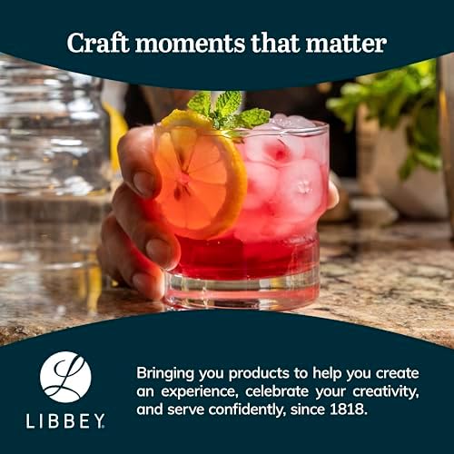 Libbey Newton Double Old Fashioned Glasses Set of 6, Sleek, Stackable