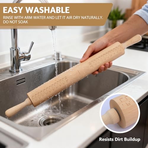 Long Adjustable Wood Rolling Pin: 21.1 Inch Rolling Pin with Thickness