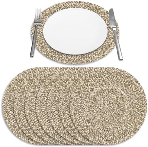 Marled Twist Set of 8 Placemats, 15" Round Cotton, Beige, Heat