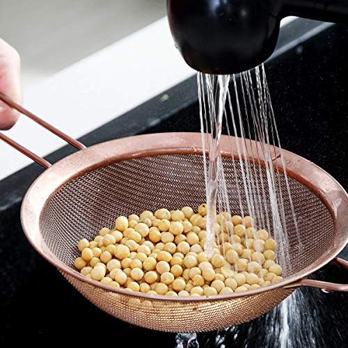Kyraton Rose Gold Fine Mesh Strainer 3 Pieces Set, Copper Flour Sifter