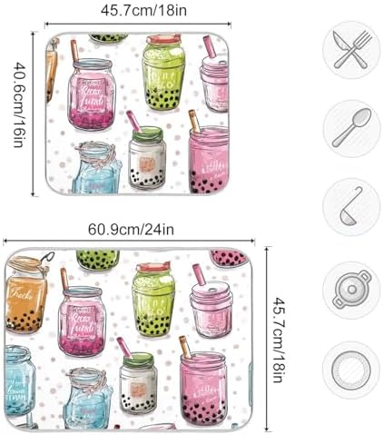 OTVEE Boba Beverage Art Dish Drying Mat for Kitchen Counter Absorbent
