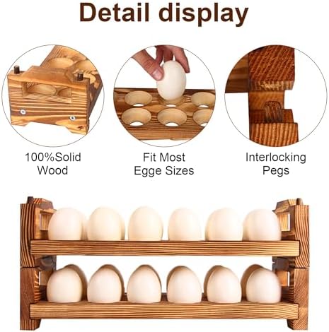 CVHOMEDECO. Wooden Egg Holder, 24 Eggs, Set of 2