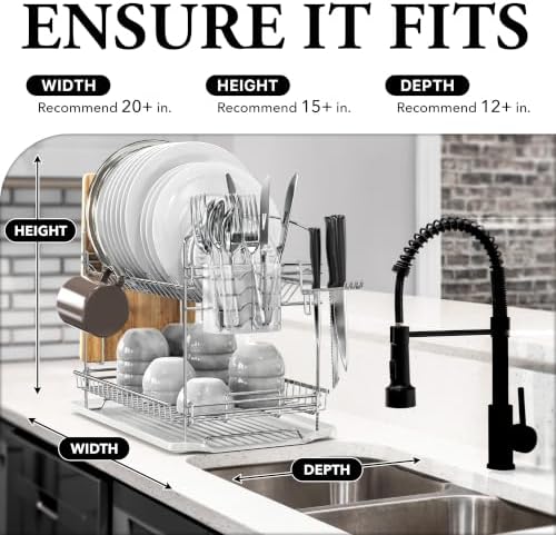 Simple Houseware 2-Tier Stainless Steel Dish Rack, Chrome