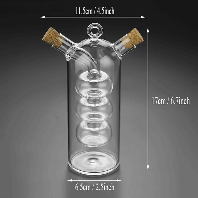 Olive Oil and Vinegar Dispenser Cruet Bottles, 2 in 1 Transparent Dual Glass - Image 3