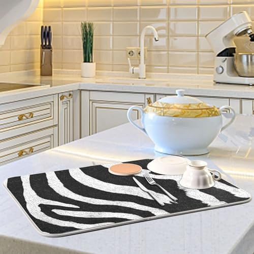 OTVEE Bold Striped Art Dish Drying Mat for Kitchen Counter Absorbent