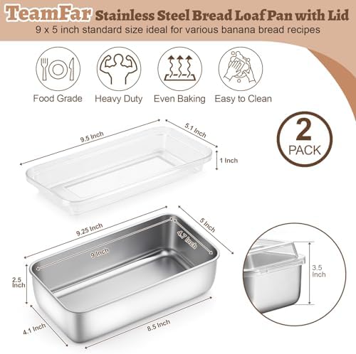 TeamFar Loaf Pan for Baking Bread, 9 x 5 Inch Bread Pan with Lid, Set