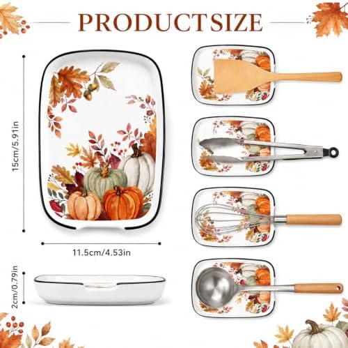 AnyDesign 5.9 Inch Fall Ceramic Spoon Rest, Pumpkin Maple Leaves