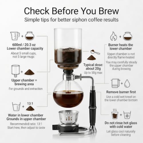 Siphon Coffee Maker, 20 oz Glass Vacuum Brewer