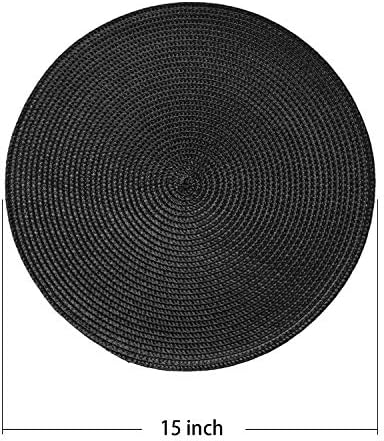 AHHFSMEI Round Braided Placemats Set of 4 15 Inch Black Table Mats