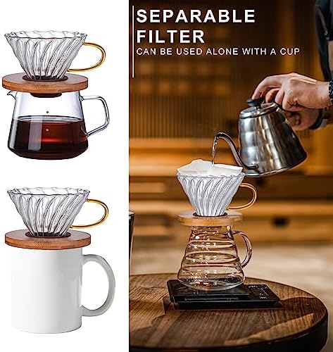 Gute Glass Pour Over Coffee Dripper 1-4 Cups with Bamboo Stand &