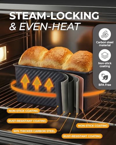 CARTMAN 3-Piece Pullman Loaf Pan with Lid, 2.2/1/0.8 LB Bread Pan