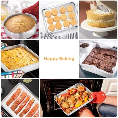 E-far Stainless Steel Baking Pan Set, 6-Piece Metal Bakeware Sets