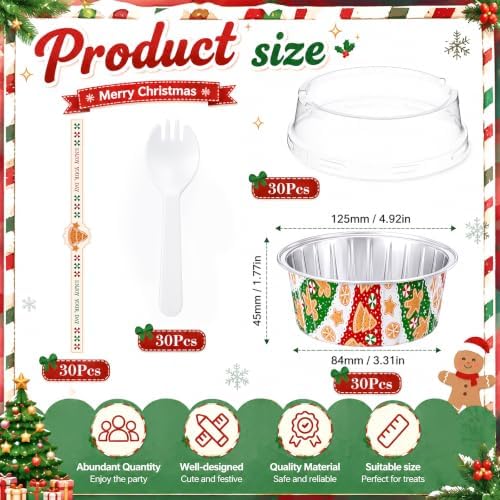 Willinglong 30 Pcs 5 oz Christmas Mini Cake Pans with Lids Spoons