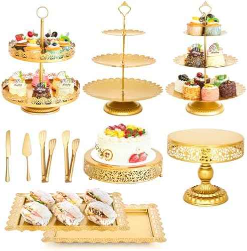 11 Pcs Gold Dessert Table Display Set, Metal Cake Stand Platters