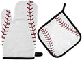 Oven Mitts Quilted Cotton Lining Baseball Softball Potholders BBQ