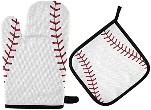 Oven Mitts Quilted Cotton Lining Baseball Softball Potholders BBQ