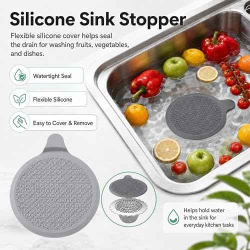 Kitchen Sink Drain Strainer and Stopper Combo, 304 Stainless Steel