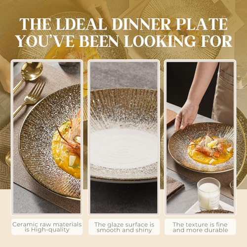 Akita Series 9.7-Inch Round Platter Set of 4, Gold Starburst Design