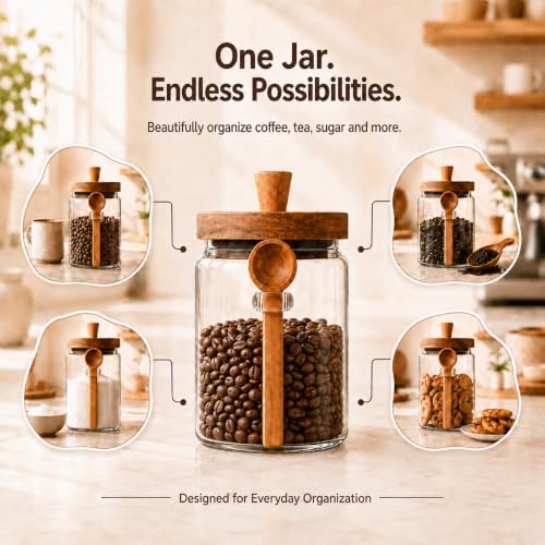 ANSQU Set of 2 Glass Coffee Canisters, 20.3 oz Jars with Spoons