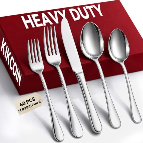 KIKCOIN 40 Pack Silverware Set for 8, Food-Grade Stainless Steel