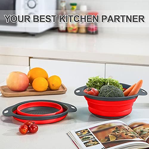 Collapsible Colander Set of 2 Round Silicone Kitchen Strainer Set - 1
