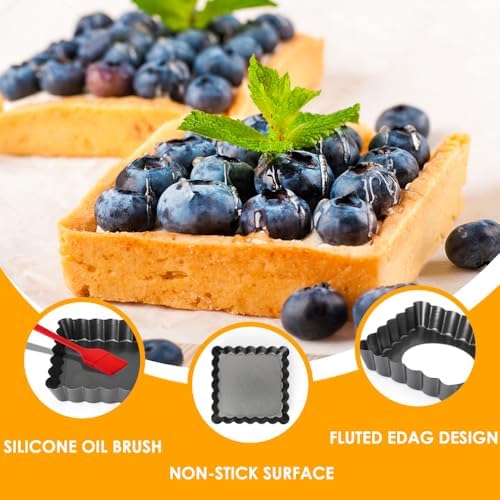 Mini Tart Pans Square 4 Inch 6Pcs with Removable Bottom, Nonstick