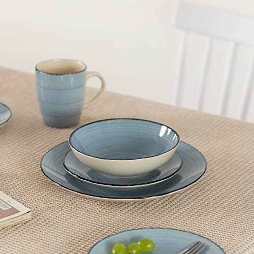 48 PC Spin Wash Dinnerware Dish Set for 12 Person | Mugs, Salad and Dinner Plates and Bowls Sets, Dishes with Highly Chip and Crack Resistant, Dishwasher and Microwave Safe, Blue