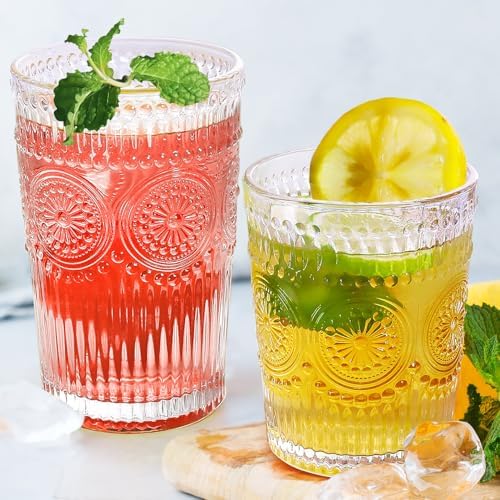 Loivttvv 12pcs Vintage Drinking Glasses Set, 12 oz Highball Glasses &