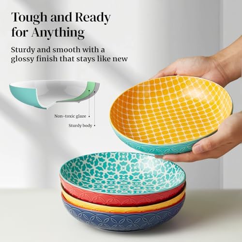 DOWAN 8.5" Vibrant Pasta, Salad & Soup Serving Bowls Set of 4