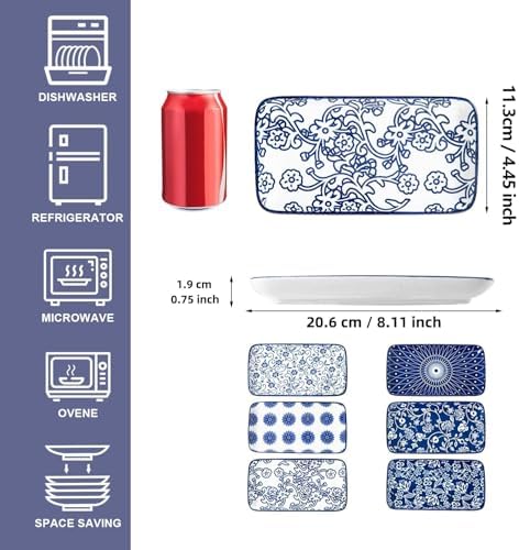 8.1" x 4.5" Ceramic Rectangle Salad Plates Set of 6